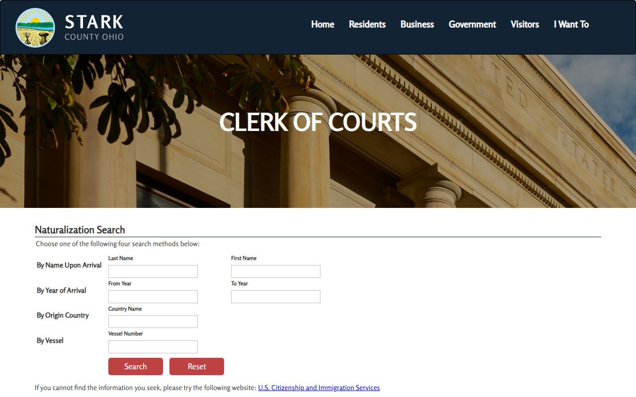 Stark County Clerk of Courts naturalization search portal for historical court records