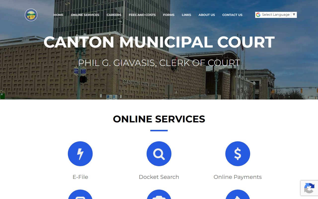 Canton Municipal Court records search page in Stark County