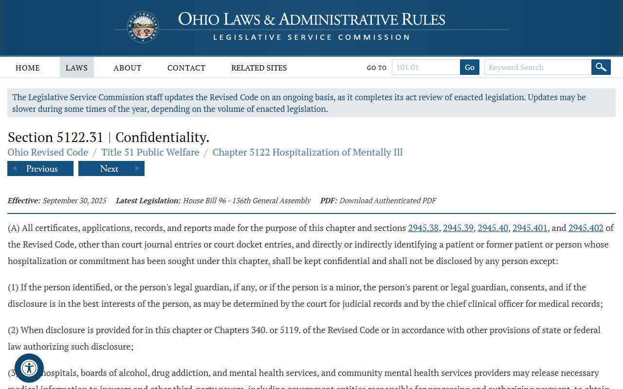 Ohio mental health record confidentiality statute for Stark County probate records