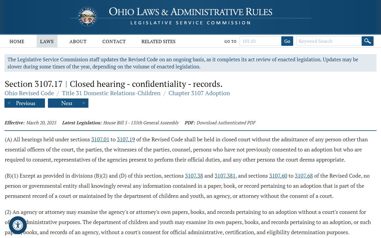 Ohio adoption confidentiality statute for Stark County probate records