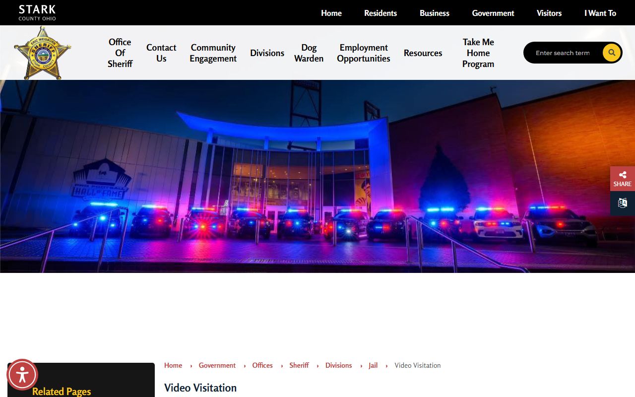 Stark County Jail video visitation page for inmate records
