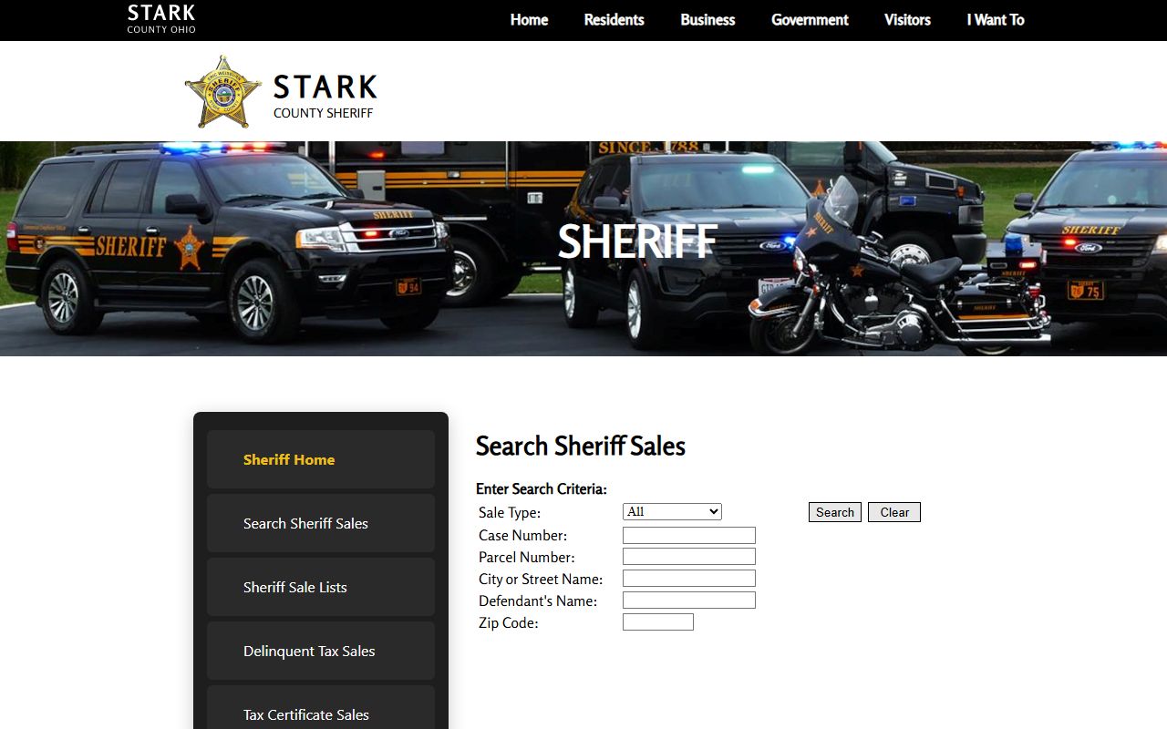 Stark County Sheriff sale search portal for Stark County civil writs and foreclosures