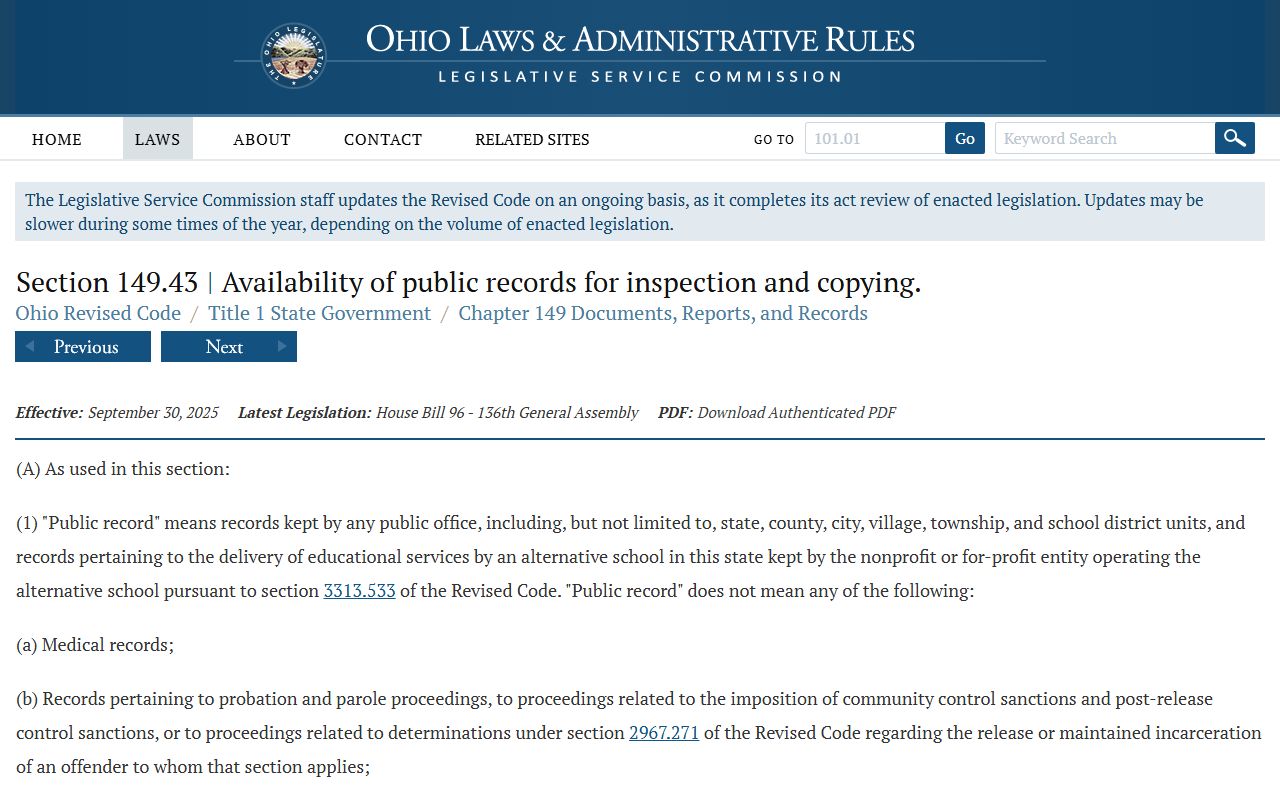 Ohio Revised Code section 149.43 governing Stark County public records access